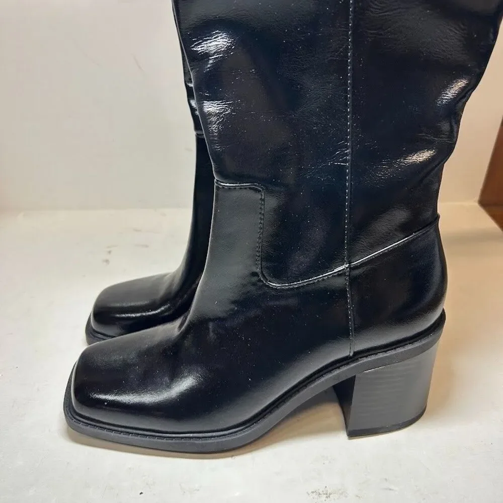 INC Womens 7 M Black Smooth Mariah Block Heel Knee High Boots DISPLAY RW6